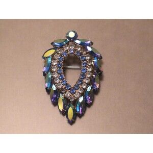 Juliana Sarah Coventry Blue Lagoon Brooch AB Rhinestones